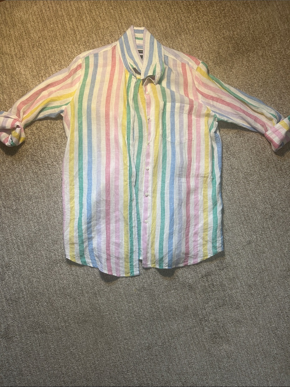 GAP Boyfriend Button-Down Pastel Rainbow Stripe Shirt